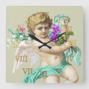 Carrée Horloge vintage Numéros romains Cherub Aqua