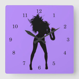 Carrée Horloge violette Lecteur Saxophone Femme Couleur p