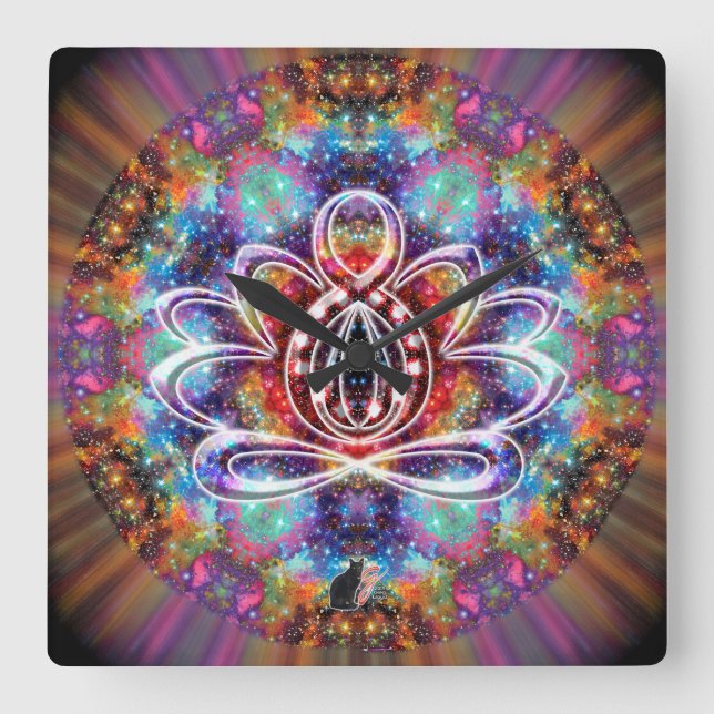 Carrée Horloge Zen Lotus Incandescence (Recto)