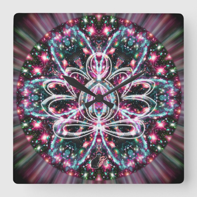 Carrée Horloge Zen Lotus Phosphorescent (Recto)