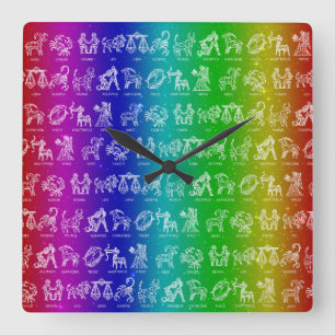 Carrée Horloge Zodiaque Arc-en-Ciel (Brillant)