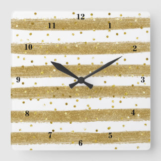 Carrée Huile d'or moderne, blanc, bandes, horloge Confett