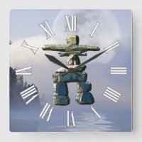 Inukshuk & Wilderness Moon Art Horloge