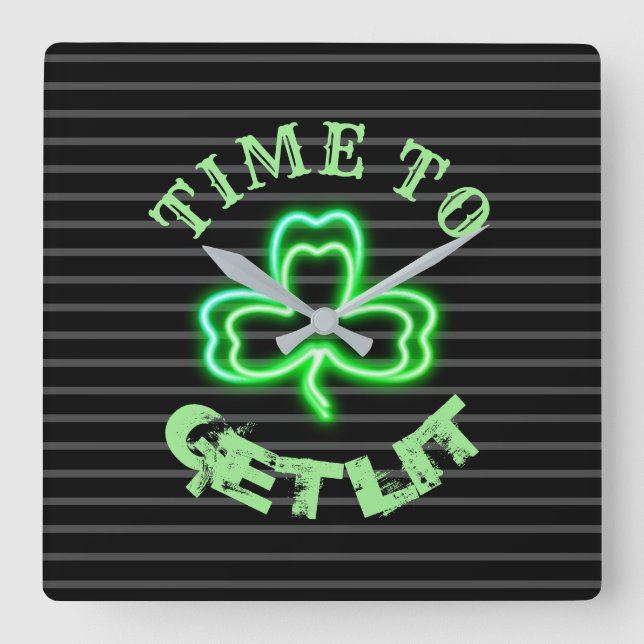 Carrée Irish Pub Black Green Shamrock Neon Horloge (Recto)