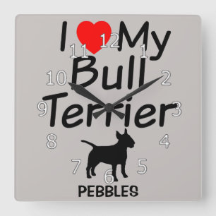 Carrée J'Aime Mon Bull Terrier Chien Horloge