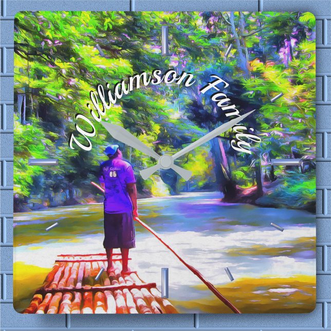 Carrée Jamaïcain River Raft Ride J001 Carré Wall Horloge (Créateur téléchargé)