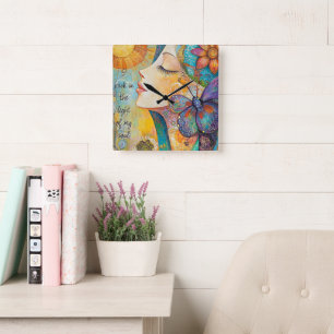 Carrée Je Me Lance À La Lumière De Mon Âme Mur Horloge