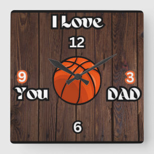 Carrée Je T'Aime Papa Rustic Basketball Carré Horloge mur