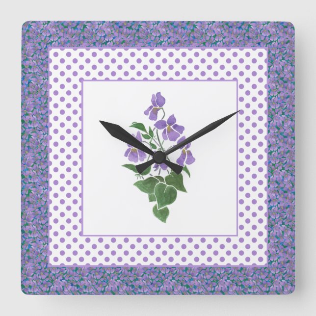 Carrée Joli Mur Carré Horloge Violets et Pois (Recto)