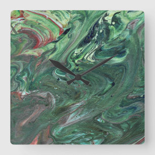 Carrée Katmandu 3 Mur Abstrait Vert Mesmerisant Horloge