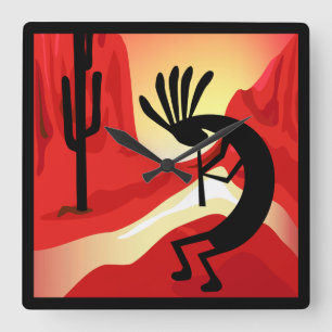 Carrée Kokopelli Sunset Desert Paysage Sud-Ouest Horloge