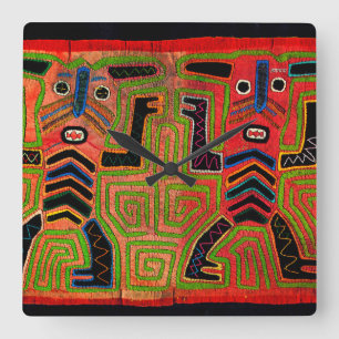 Carrée Kuna Indian Mola Inspiré Design Mur Horloge