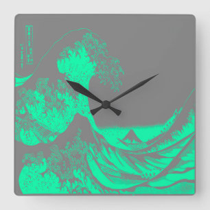 Carrée La Grande Vague Horloge Mousse de Mer Verte et Gri