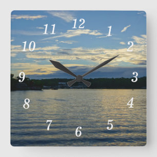 Carrée Lac De L'Ozarks Bleu Sunset Horloge Mur