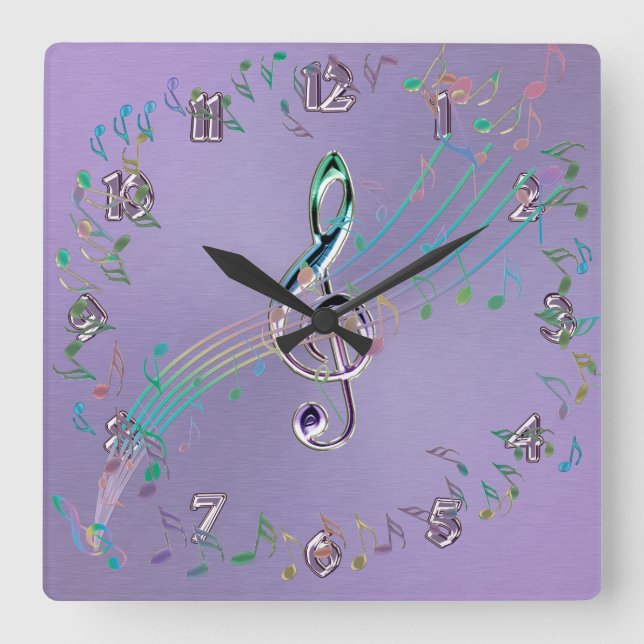 Carrée Lavender Rainbow Glass Music Notes et Clé Horloge (Recto)