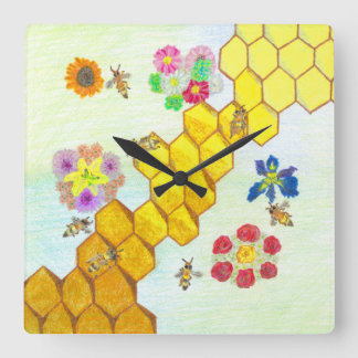 Carrée Les abeilles dans la beauté Horloge florale coloré