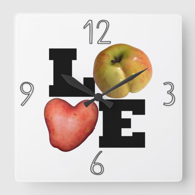 Carrée LOVE Collection Pomme de terre Cuisine Mur Horloge (Recto)