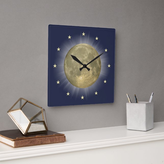 Carrée Lune et étoiles 🌜 ⭐ horloge (Bureau)