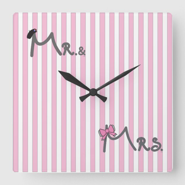 Carrée M. et Mme Bride/Groom Wall Horloge (Recto)