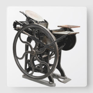 Carrée machine à letterpress antique de 1888 horloge