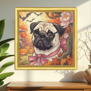 Carrée Maison de Pug, Halloween Art Nouveau, Horloge Cadr