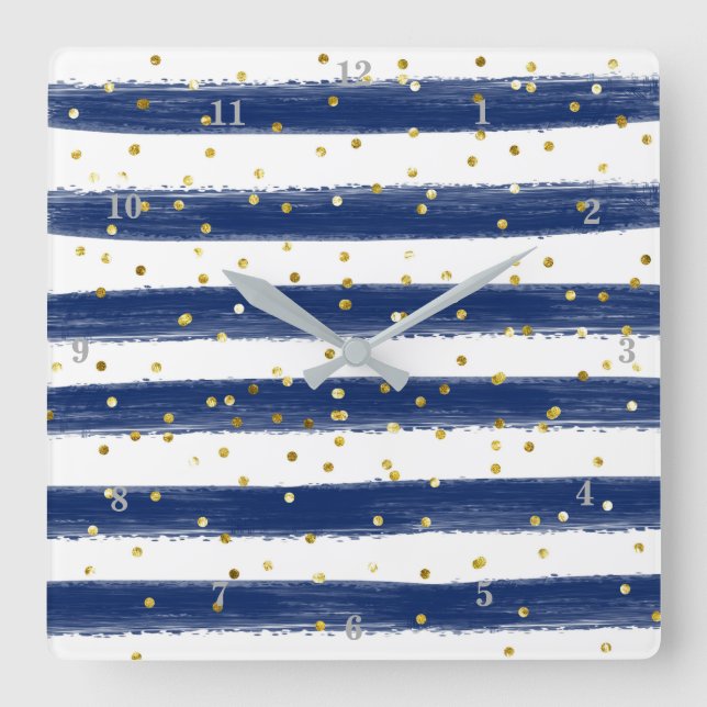 Carrée Marine Moderne, Blanc, Grilles D'Or, Horloge Confe (Recto)