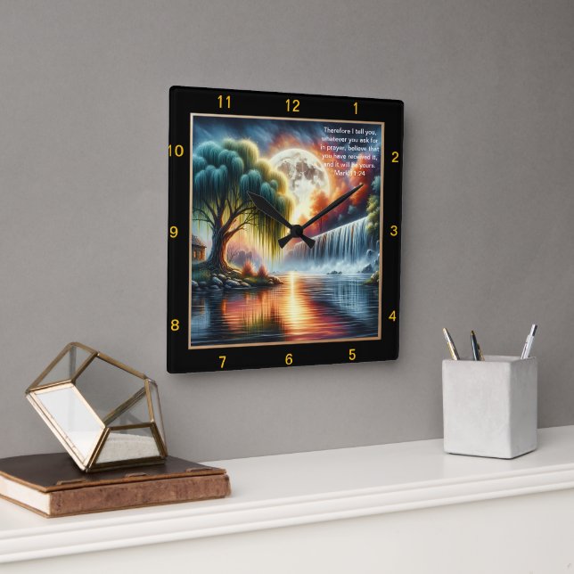 Carrée Mark 11:24 Croyance Horloge : Remin de prière pers (Bureau)