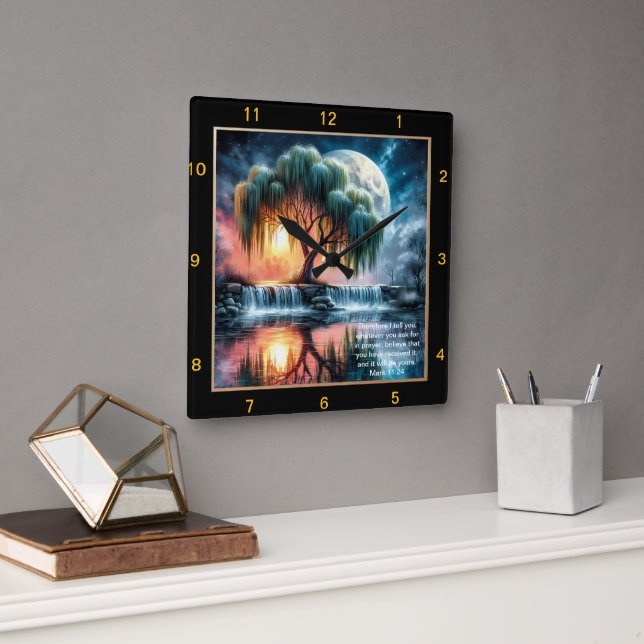 Carrée Mark 11:24 Horloge de la Paix : Cadeau de foi pers (Bureau)
