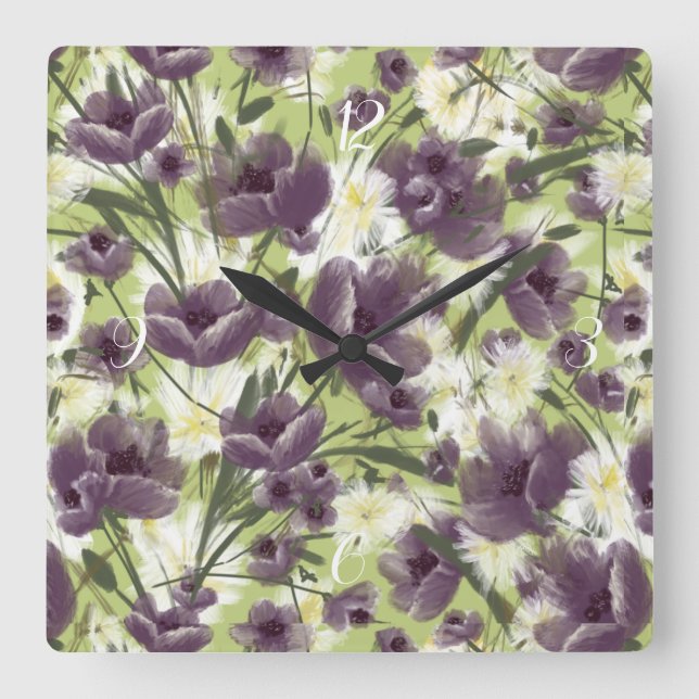 Carrée Mellow Garden Purple Pops Horloge (Recto)