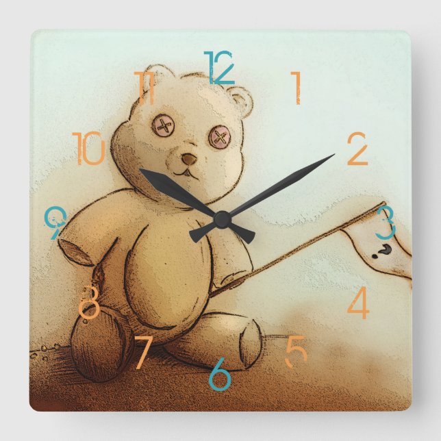 Carrée Mignonne Ours Brown En Teddy, Horloge Carré (Recto)