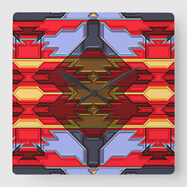 Carrée Moderne Amérindien 5 Horloge (Recto)