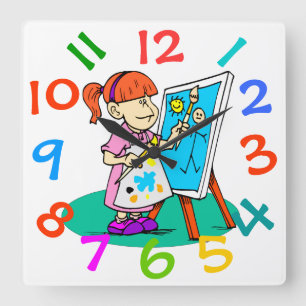 Carrée Mon Petit Artiste Enfants Salle Mur Horloge