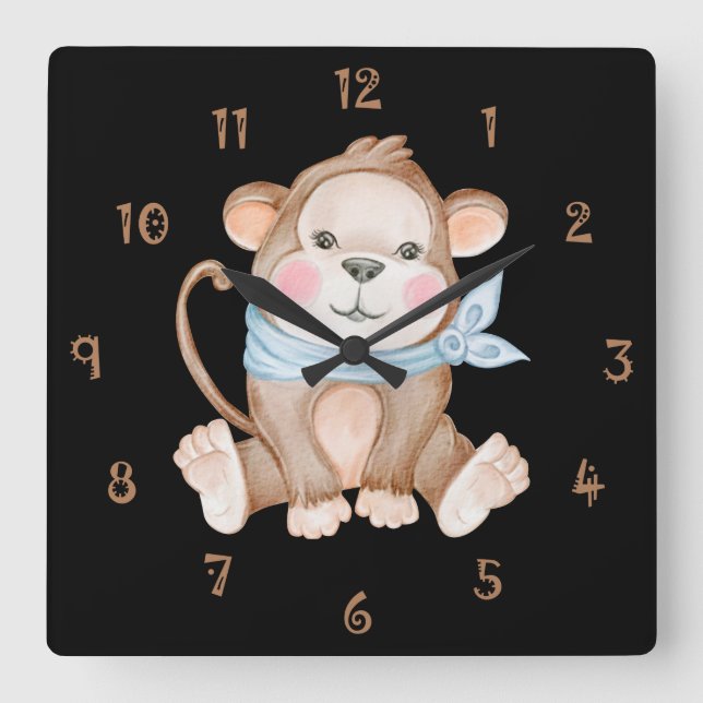 Carrée Monkey Mike Wall Horloge (Recto)