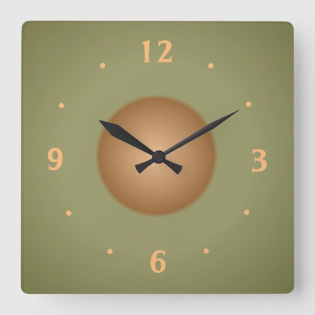 Carrée Moss Green avec centre Tan Plain Cuisine Horloge (Recto)