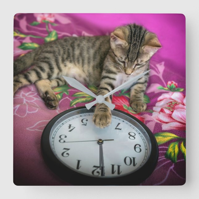 Carrée Nouvel An Horloge Chat 12 minuit Compte rendu (Recto)