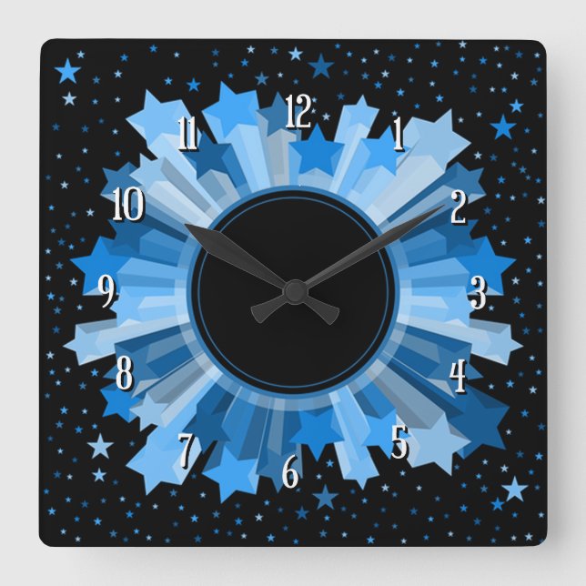 Carrée Nuances De Bleu Starburst Horloge Mur (Recto)