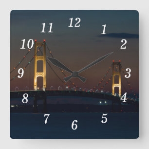 Carrée Nuit À Mackinac Bridge Horloge Mur