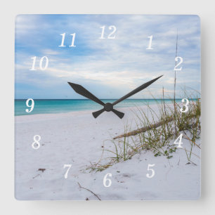 Carrée Oats De Mer Et Plage De Sable Blanc Matin Horloge