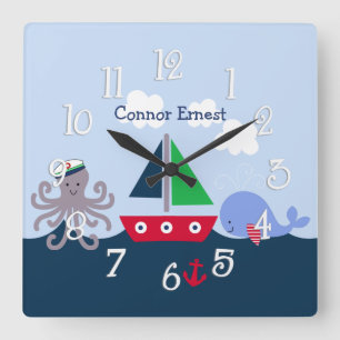 Carrée Octopus Nautique, Baleine, Vie marine Horloge
