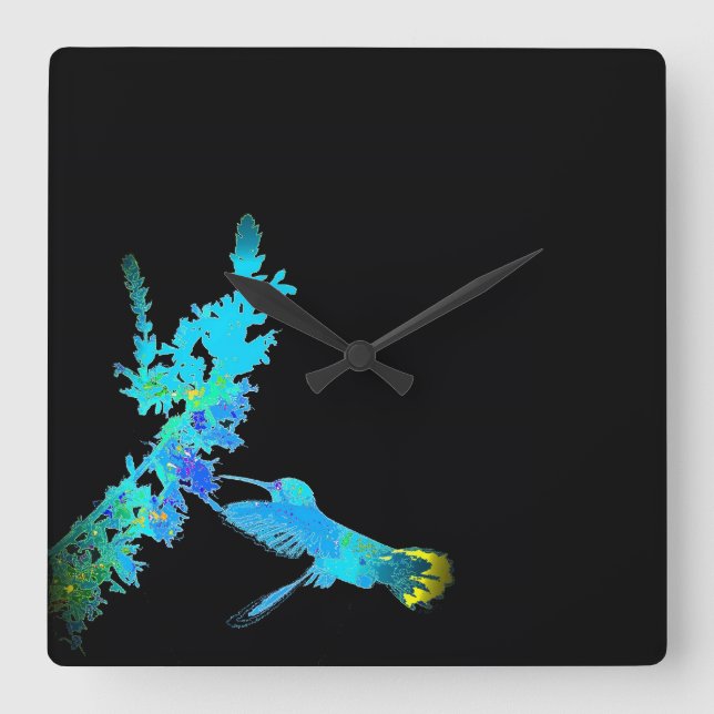 Carrée Oiseaux de colibri Faune Horloge animale florale (Recto)