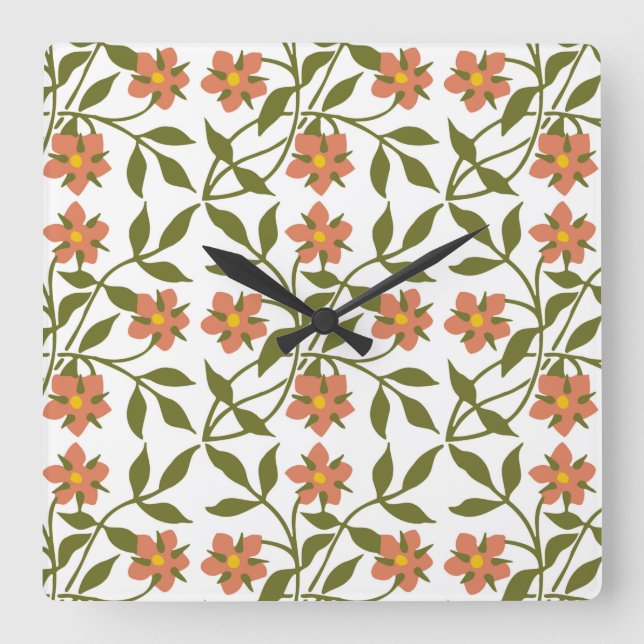 CARRÉE ORANGE FLEURS CARRÉ MUR HORLOGE (Recto)