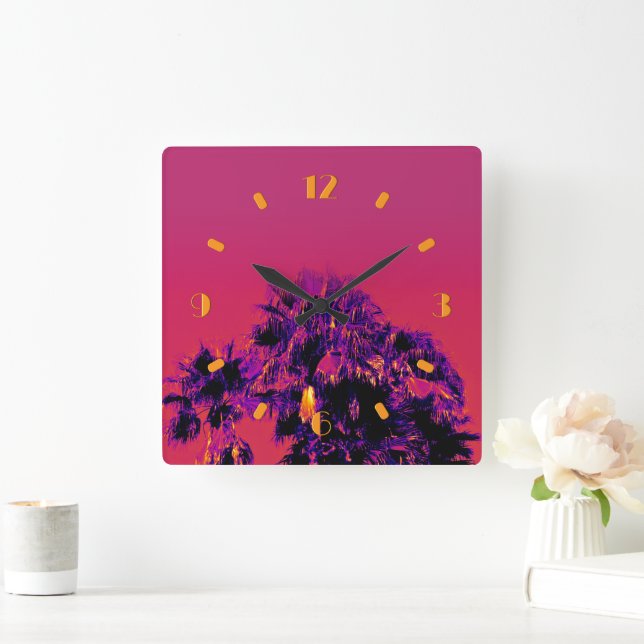 Carrée Palmiers tropicaux à chaleur numérique horloge mur (Maison)