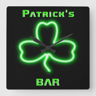 Carrée Panneau du bar pub irlandais Neon Horloge Bière Sh