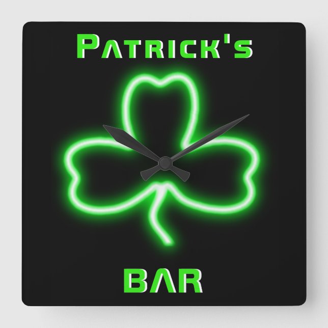Carrée Panneau du bar pub irlandais Neon Horloge Bière Sh (Recto)