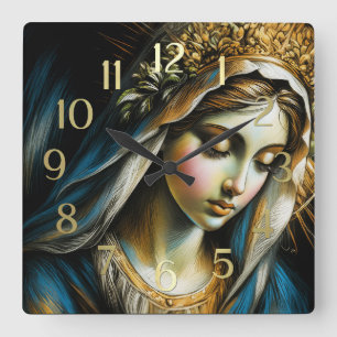 Carrée Pastel Dessin Bienheureux Vierge Mère Mur Horloge