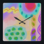 Carrée Peinture Abstraite colorée Grande horloge<br><div class="desc">Ma peinture abstraite funky fait de cette belle horloge murale une oeuvre d'art décoratif colorée!</div>