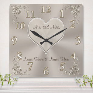 Carrée Personnalisable M. et Mme Gifts Horloge Champagne