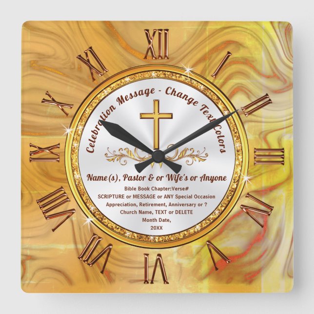 Carrée Personnalisé, Horloge avec Verset Bible ou votre t (Recto)
