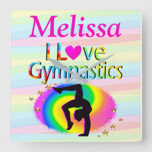 CARRÉE PERSONNALISÉ J'AIME GYMNASTICS HORLOGE