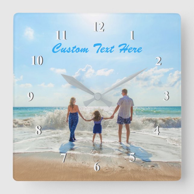 Carrée Personnalisez votre photo et votre horloge texte C (Recto)